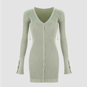 Green Ribbed Knit Dress